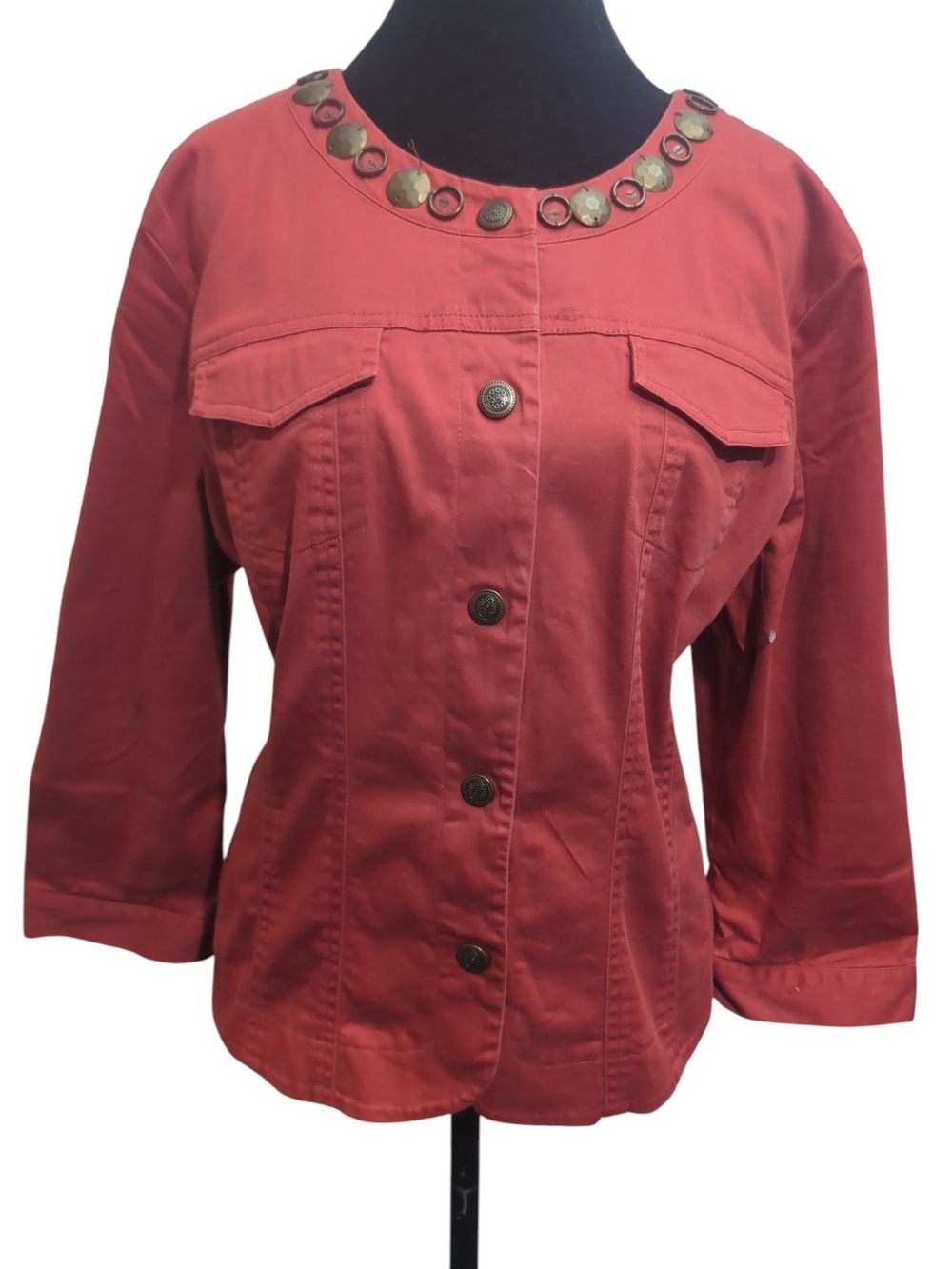 Lark Lane Embellished Utility Jacket Rust Red Size 18 Artisan Eclectic Statement